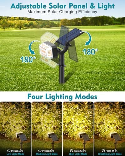 102 LEDs Solar Spot Lights Outdoor Waterproof IP65, [ 4 Modes/8 Pack] Solar Spotlights, Adjustable Light & Panel | Lumora
