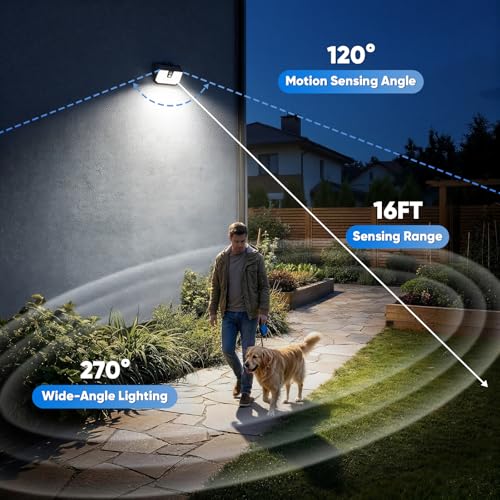 Brightever 8 Packs Solar Motion Sensor Lights Outdoor, IP65 Waterproof Solar Fence Lights with 3 Lighting Modes, Solar Powered Security Wall Lights for House, Garage, Garden, Walking Dog, Deck, Step