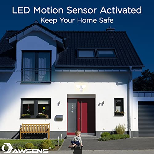 30W LED Motion Sensor Security Light Outdoor, 2 Head Adjustable, 180 Degree, 2600 LM, 5100 K, ETL Water Resistant, for Patio, Garage, Porch, White