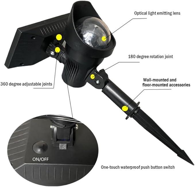 Colorful Rotation,Solar Warm White Spot Lights Outdoor 2PK, Solar Powered LED 2800K Landscape Lighting Low Voltage IP65 Waterproof Auto On/Off Spotlights for Outside Garden Yard Landscape