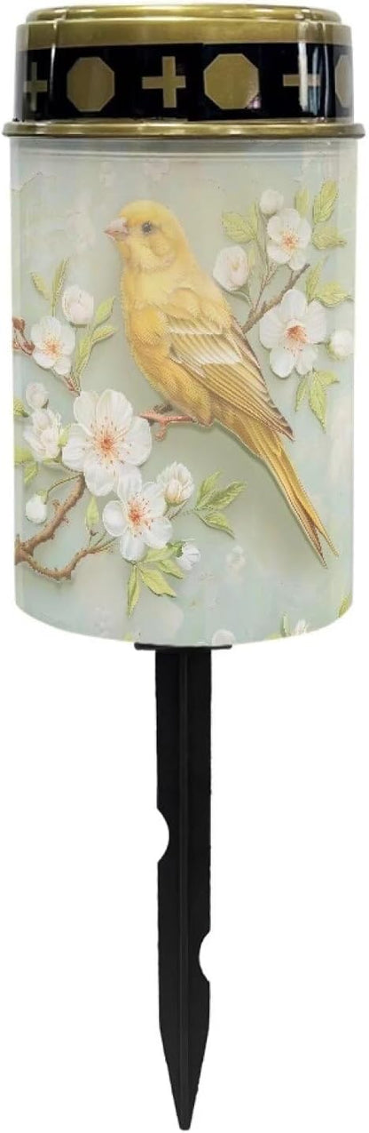 Yellow Hummingbird Solar Light Outdoor Waterproof Lantern Walkway Solar Powered Flameless Candle Led Light Solar Lights for Cemetery Grave Decoration Solar Powered Cemetery Light