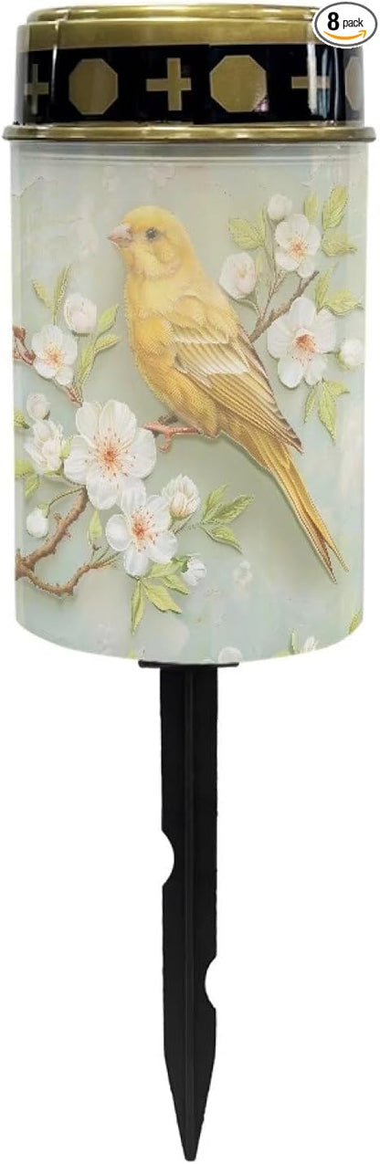 Yellow Hummingbird Solar Light Outdoor Waterproof Lantern Walkway Solar Powered Flameless Candle Led Light Solar Lights for Cemetery Grave Decoration Solar Powered Cemetery Light