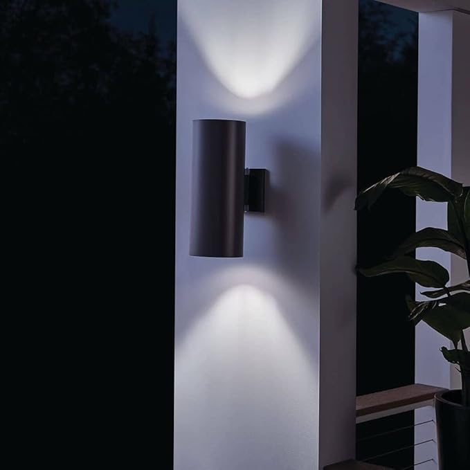 Kichler Cylinders 15" 2-Light Outdoor Cylinder Wall Sconce in Architectural Bronze, (15" H x 5.75 W), 9246AZ | Lumora