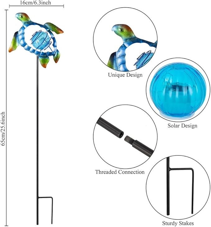Solar Garden Lights Outdoor 2 Pack,Metal Decorative Stake Solar Lights Blue Sea Turtle Decor for | Lumora