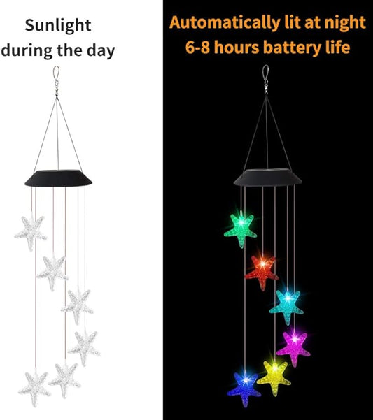 Solar Mobile Lights Hanging Wind Chime, Color Changing Outdoor Solar Garden Decorative Lights for Walkway Pathway Backyard Decoration Parties (Sea Star)