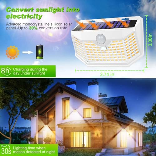 HMCITY 120 LED Solar Lights Outdoor Motion Sensor, 4 Pack, White Warm