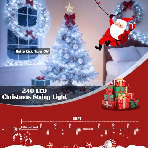 240LED 88FT Christmas String Lights Voice Controlled Remote, Cool White
