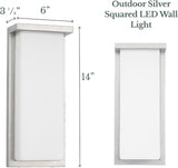 Hamilton Hills 14 Inch Silver Squared Flush Mount Outdoor Light Fixture | Modern Front Door Exterior Light 3000K | Lumora