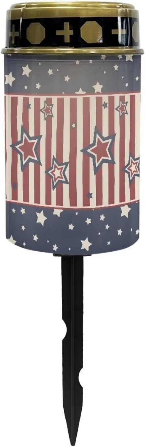 American Flag Stars Print Solar Lights Outdoor Patriotic Solar Garden Light 4th of July Landscape Path Light Waterproof Dustproof Outdoor Garden Lights