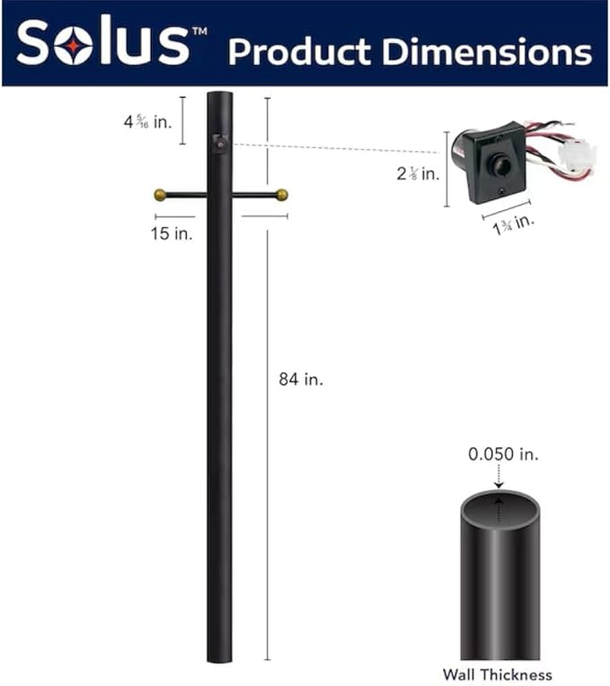 Solus 7-Foot Direct Burial Lamp Post – Aluminum Outdoor Light Pole with Decorative Cross Arm & Dusk-to-Dawn Sensor | Lumora