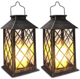 2 Pack 14'' Durable Tempered Glass Solar Lanterns Outdoor Waterproof