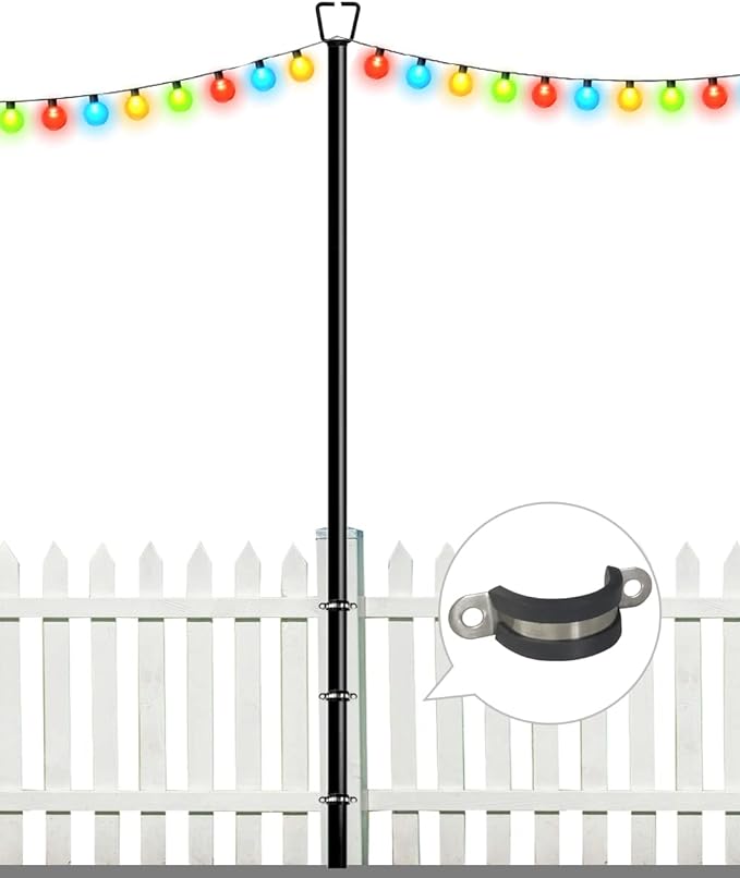 Queension 10FT Deck String Light Poles for Outdoor String Lights for Garden, Backyard, Patio Lighting Stand for Parties, Bistro & Weddings, 1 Pack