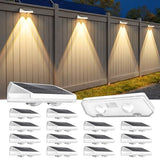 Solar Fence Lights Outdoor ,3000/4500/6000K 13 Mode, 16 Pack Fence Lights Solar Powered with Ultra-Bright Lens IP65 Waterproof,Solar Wall Light for Backyard/Step/Patio/Deck/Stair/Railings(White)