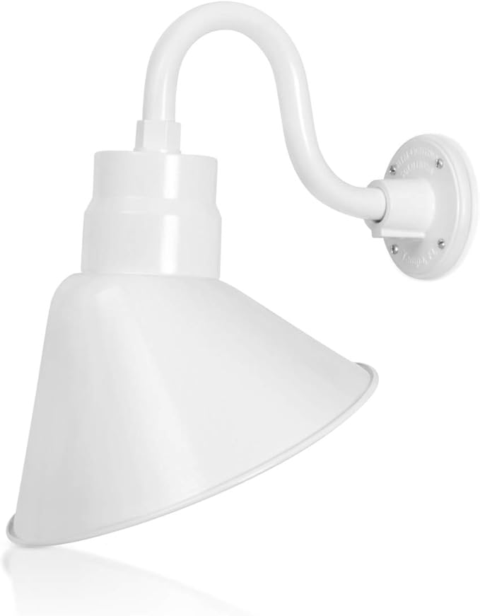 12in. White Outdoor Angle Shade Gooseneck Sign Light Fixture with 10in. Long Extension Arm - Wall Sconce Farmhouse | Lumora