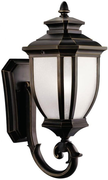 Kichler Salisbury 19.25" 1 Light Outdoor Wall Light with White Linen Glass in Rubbed Bronze