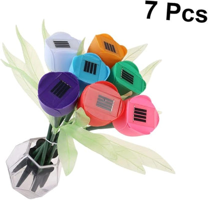 Milisten 7pcs Tulip Shape Pathway Solar Lights Outdoor Garden Decor Led Auto Off Weatherproof Low Power Consumption for Patio Driveway Random Color