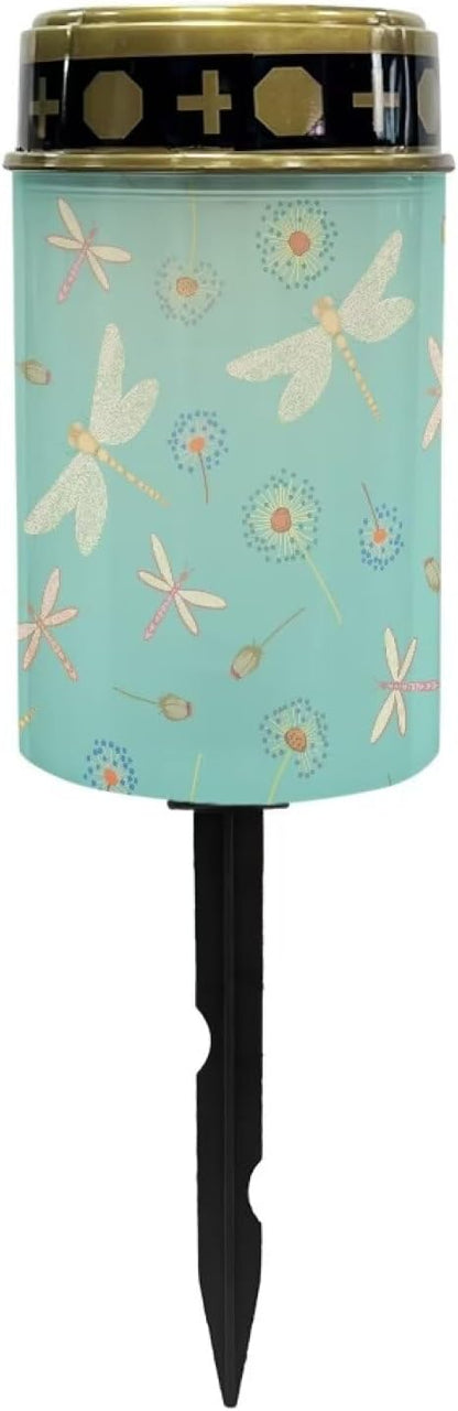 Dragonfly Cemetery Solar Lights for Grave Printed Solar Garden Lights for Cemetery Solar Lights Outdoor Garden, Eternal Lights for Cemetery Grave Decorations Green