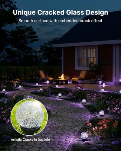 8 Pack 4.72" Multicolor Solar Power Cracked Glass Orb Light Outdoor