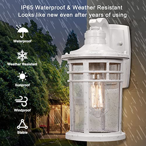 Darkaway Outdoor Porch Lights Wall Mount, Outdoor Light Fixtures Sconces Wall Lighting with Seeded Glass Waterproof Exterior Lights for Patio Yard House Hallway Doorway Garage(2 Pack, White)