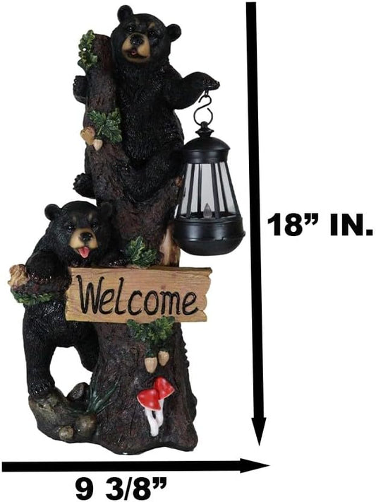 Ebros Climbing Black Bear Cubs Garden Light Statue Figurine Solar LED Lantern Light Welcome Sign Guest Greeter Decor for Patio Poolside Garden Home