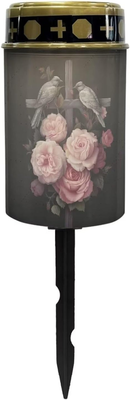 Cross Rose Bird Solar Garden Lights Outdoor, Cross Solar Lights Outdoor Waterproof Solar Powered Lights for Outside Patio Yard Pathway