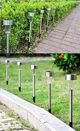 JKLcom Solar Lights 10 Pack,Outdoor Path Light Stainless Steel Solar Powered Lights Outdoor Garden Light for Lawn,Patio,Yard,Walkway,Driveway (White)