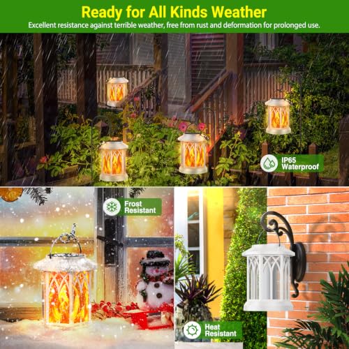 KOOPER 4 Pack Solar Lantern Outdoor Lights, Upgraded Flickering Flame Solar Lanterns Lights Outdoor Waterproof, Hanging Lantern Decorative, Solar Powered Lanterns for Yard Patio Garden Decor (White)