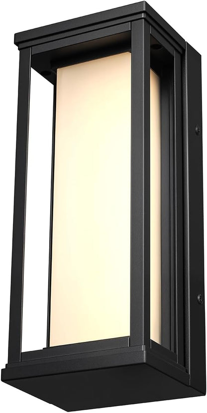 Globe Electric 12W LED Integrated Outdoor Wall Sconce, Matte Black, Frosted Glass, Dusk to Dawn Sensor, Dimmable, 2700K, 700 Lumens, 90 CRI, Front Patio, Exterior Lighting for House
