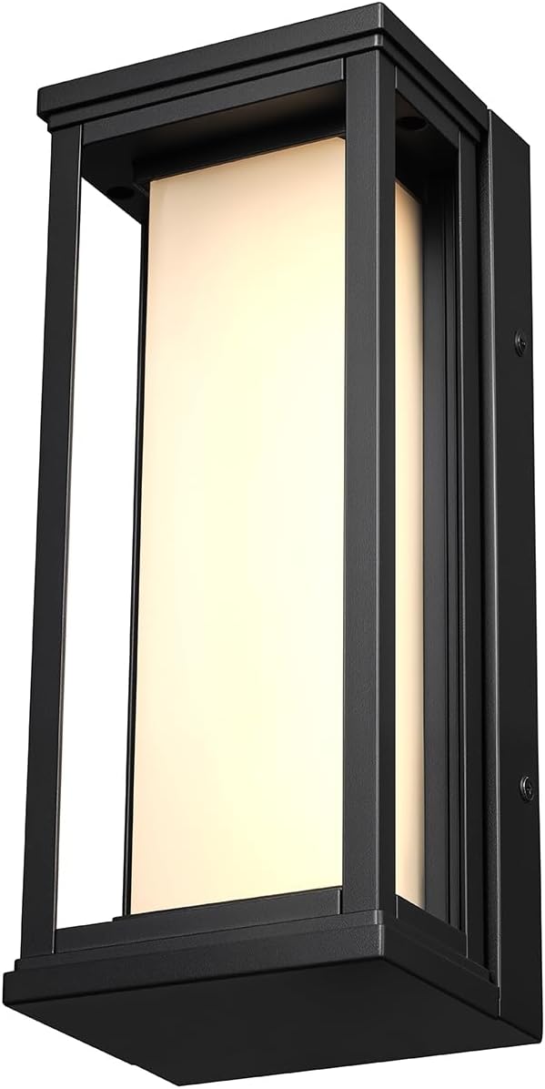Globe Electric 12W LED Integrated Outdoor Wall Sconce, Matte Black, Frosted Glass, Dusk to Dawn Sensor, Dimmable | Lumora