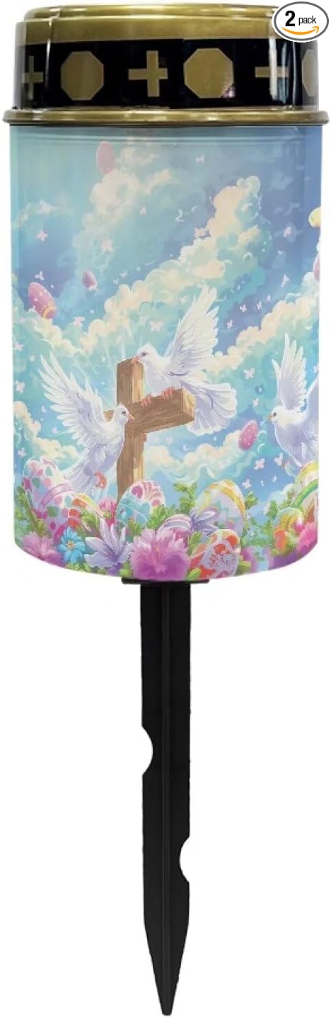 Dove Cross Solar Lights for Grave Solar Led Lights for Outside Waterproof Landscape Lights Cross Candle Holder for Cemetery Prayer Signs Solar Light Grave Garden Lawn Patio Yard Decor