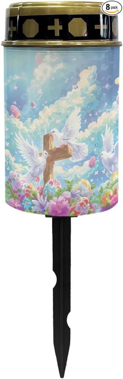 Dove Cross Solar Lights for Grave Solar Led Lights for Outside Waterproof Landscape Lights Cross Candle Holder for Cemetery Prayer Signs Solar Light Grave Garden Lawn Patio Yard Decor