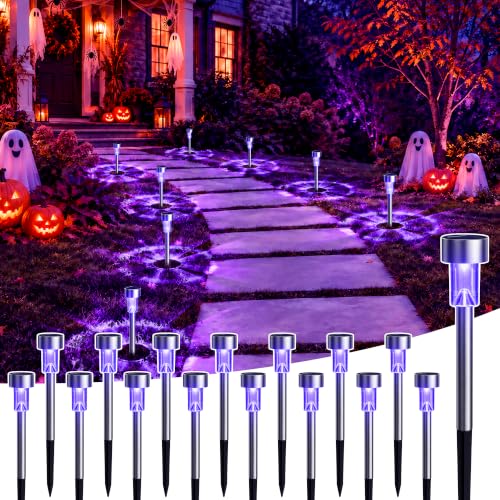 GIGALUMI 16 Pack Purple Solar Halloween Lights,Outdoor Halloween Decoration