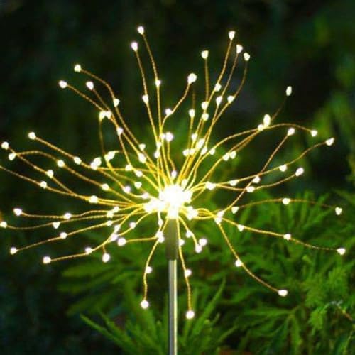 Hyuduo Solar Garden Firework Lights, 34.6 Inch, IP65 Waterproof, 8 Lighting Modes, ABS Material, Warm Light, Decorative Outdoor Stakes for Yard, Wedding, Patio