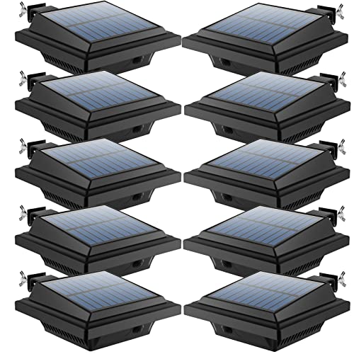 Solar Gutter Lights Outdoor, 40 LEDs Bright Solar Powered led Fence Light Deck Lights Waterproof for Wall, Deck, Fence, Stair, Step and Yard (Black Shell, 10Pack, Warm White)