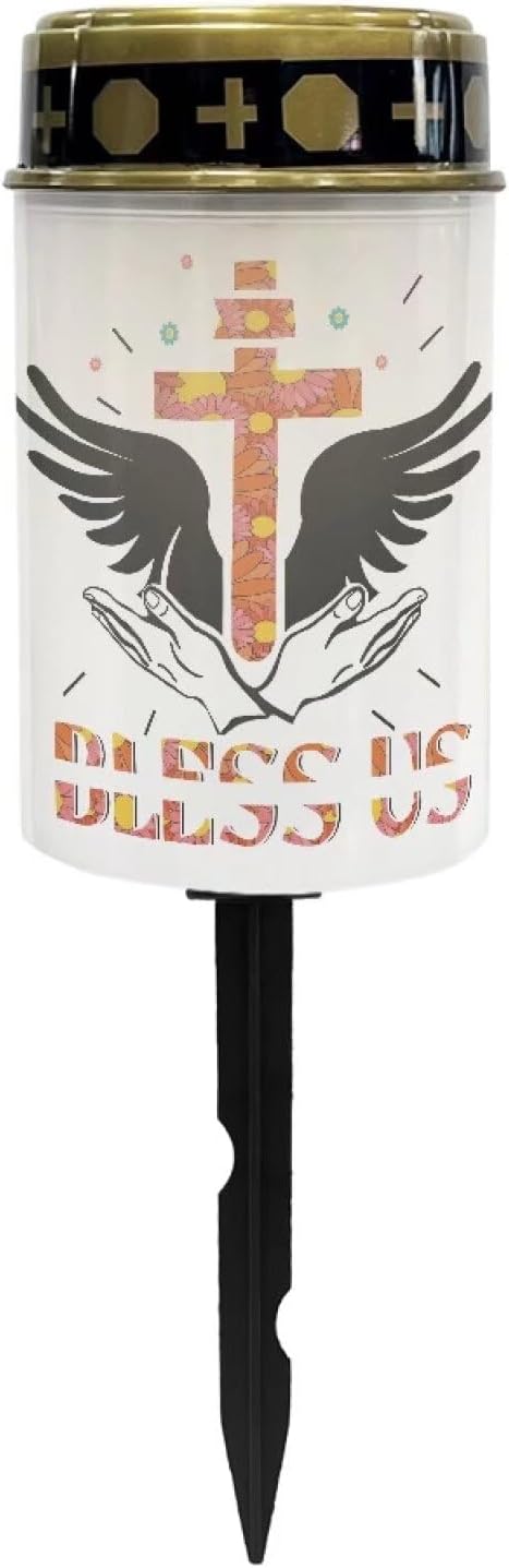 Prayer Signs Grave Lights for Cemetery Solar Porch Lights Outdoor Waterproof Solar Powered Flameless Candle Led Light Cemetery Decor Candle Lamp Multipurpose Solar Lights