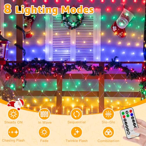 Ollny Net Lights 210LED 10x7ft, Clear Wire Christmas Outdoor Mesh Light