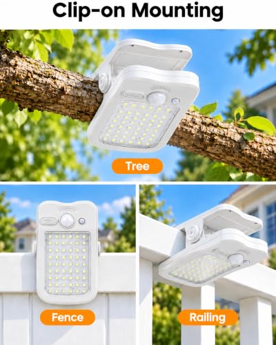 Clip-On Solar Lights Outdoor, Motion Sensor, 4 Pack, White