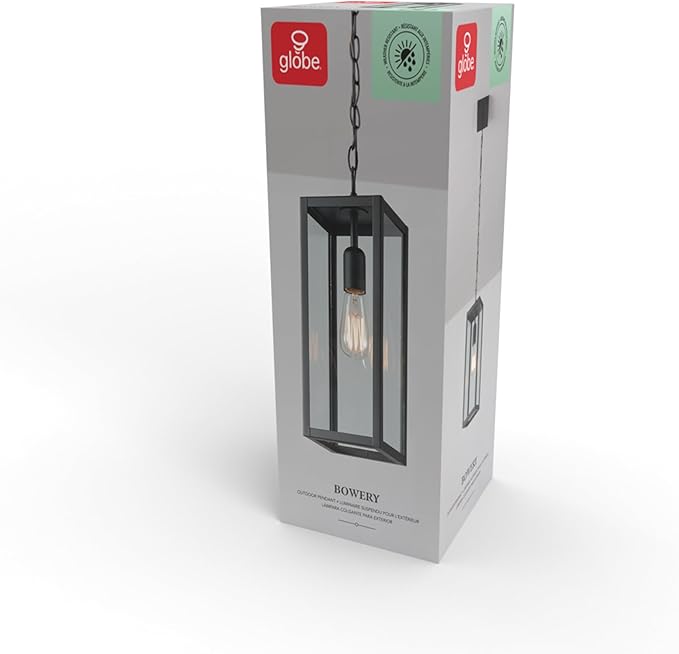Globe Electric 44773 1-Light Outdoor Pendant, Matte Black, Clear Glass Shade, E26 Base Socket, Kitchen Island | Lumora