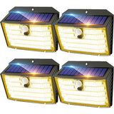 CLAONER Solar Lights Outdoor [𝟒 𝐏𝐚𝐜𝐤/126 LED], Wireless Motion Sensor Lights, IP65 Waterproof Security Lights 3 Modes, 270° Lighting Angle, Ultra-Bright Wall Lights for Deck Patio Fence Garage