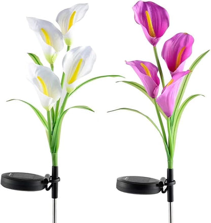 Solar Calla Flowers Garden Lights Outdoor Decorations LED Solar Lights Garden Decorative for Patio Yard Backyard Path Garden Decor Gardening Gifts, 2 Packs