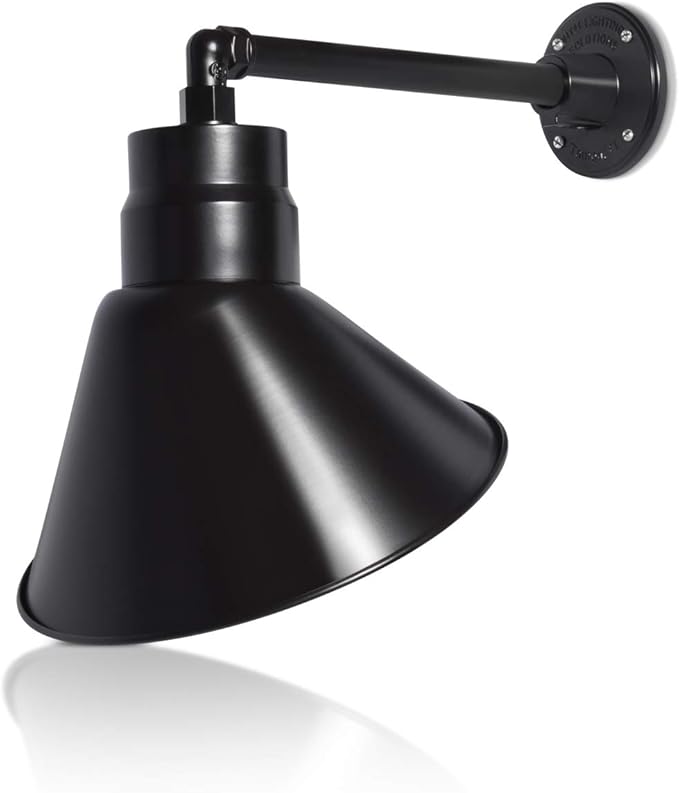 12in. Satin Black Angle Shade Gooseneck Sign Light Fixture with 13in. Long Extension Arm - Wall Sconce Farmhouse | Lumora