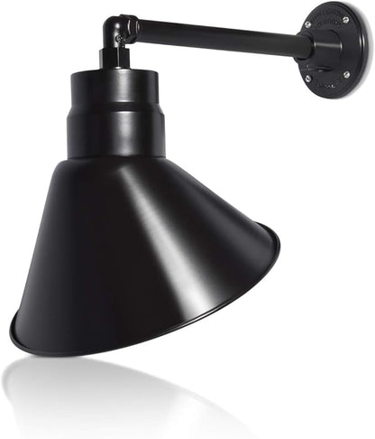 12in. Satin Black Angle Shade Gooseneck Sign Light Fixture with 13in. Long Extension Arm - Wall Sconce Farmhouse, Vintage, Antique - UL Listed - 9W 900lm A19 LED Bulb (5000K Cool White)