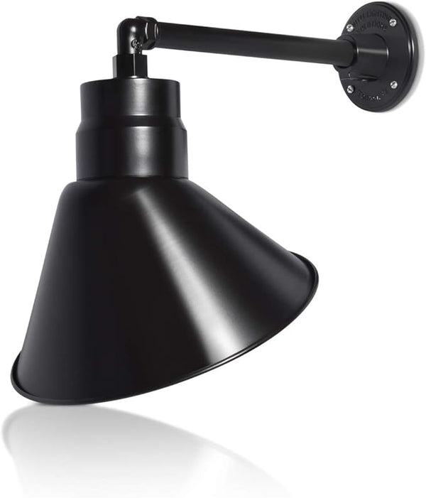 12in. Satin Black Angle Shade Gooseneck Sign Light Fixture with 13in. Long Extension Arm - Wall Sconce Farmhouse | Lumora