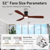 52” Wood Smart Low Profile Ceiling Fans with Lights and Remote,Flush Mount