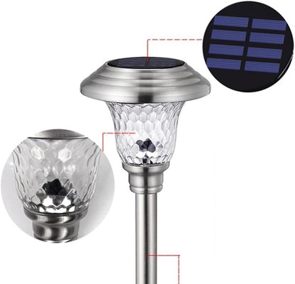 Alasum 2pcs Solar Garden Lantern Stainless Steel Glass LED Landscape Path Lights Outdoor Waterproof Solar Power Standing Stick Lamp for Patio Lawn