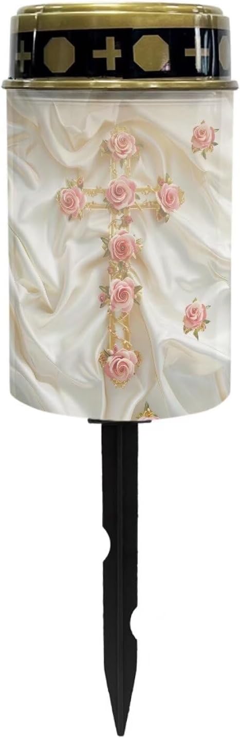 Cross Flower Solar Landscape Lights Outdoor Soft White Solar Cemetery Lights for Grave Solar Cemetery Lamp Blessed Candles for Home Memorial Decoration,Yard Path Stake Lights