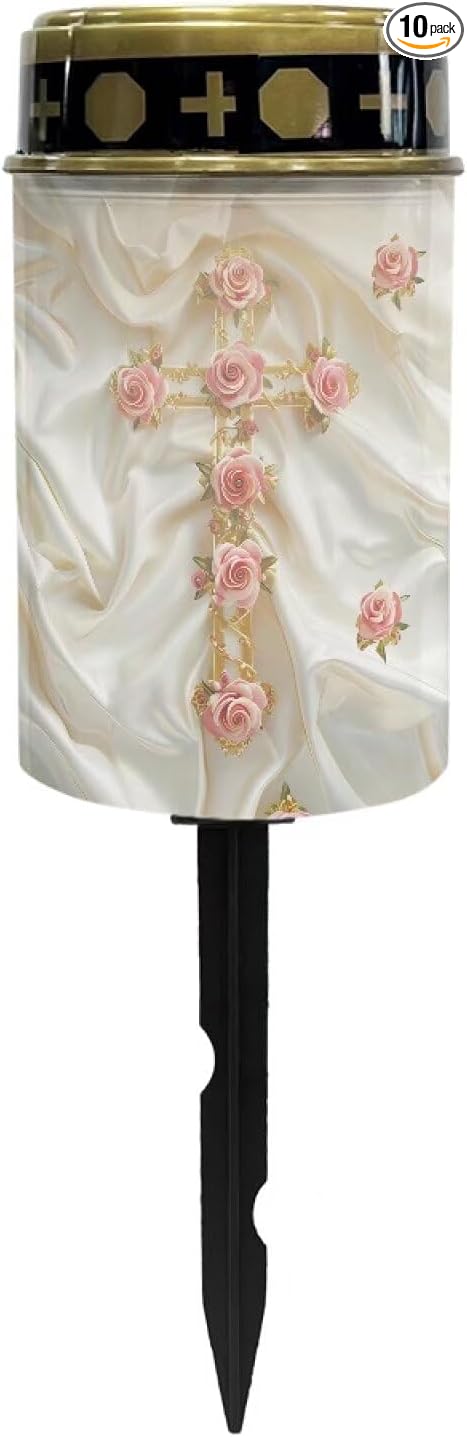 Cross Flower Solar Landscape Lights Outdoor Soft White Solar Cemetery Lights for Grave Solar Cemetery Lamp Blessed Candles for Home Memorial Decoration,Yard Path Stake Lights