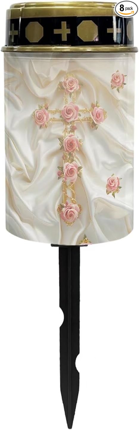 Cross Flower Solar Landscape Lights Outdoor Soft White Solar Cemetery Lights for Grave Solar Cemetery Lamp Blessed Candles for Home Memorial Decoration,Yard Path Stake Lights