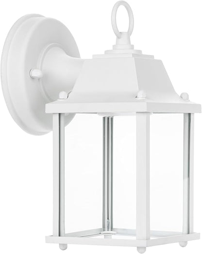 LIT-PaTH Outdoor LED Wall Lantern, Wall Sconce as Porch Light, 9.5W 800 Lumen, Aluminum Housing Plus Glass, 5000k-Matte White Finish, 1-Pack