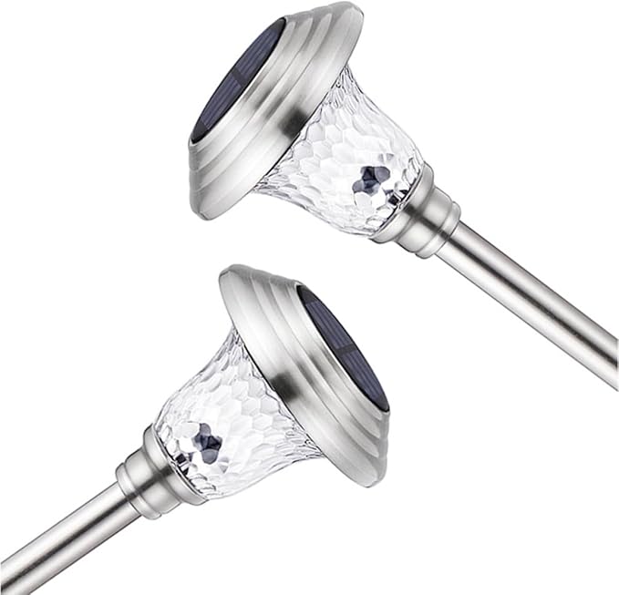 2pcs Solar Garden Lamp Stainless Steel Glass Landscape Lawn Light Outdoor Pathway Lighting for Patio Yard